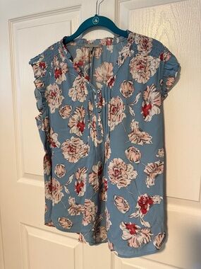 Daniel Rainn Medium Sleeveless Blue Floral V-Neck Blouse